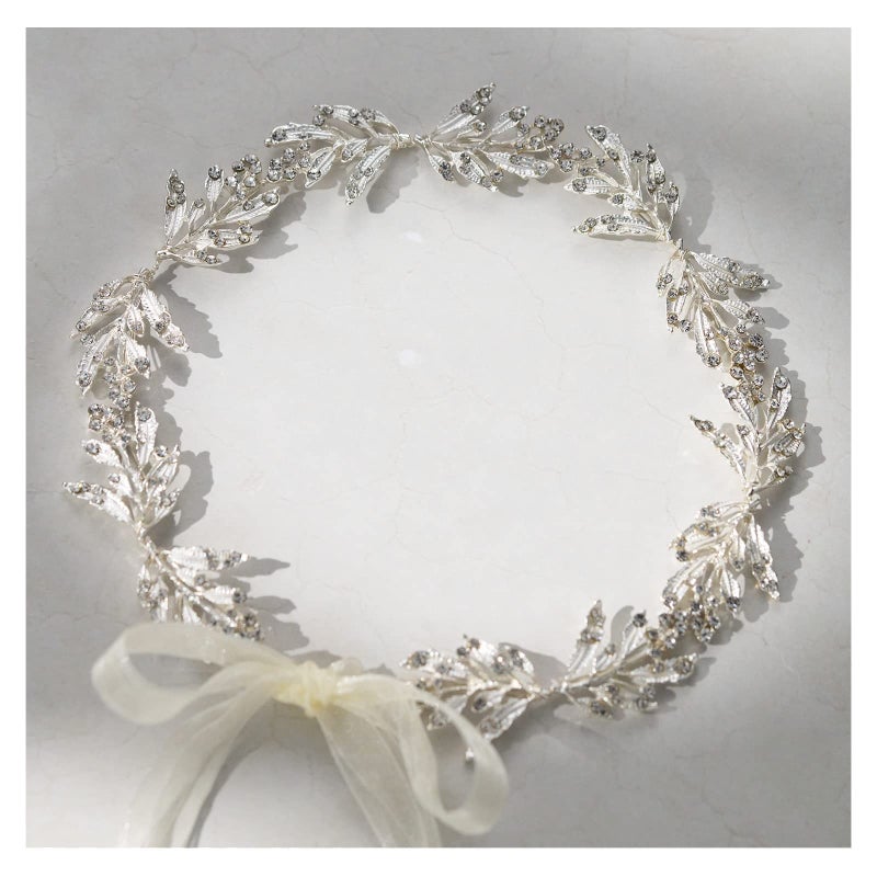 SWEETV Leaf Wedding Headpieces for Bride Silver Bridal Headband Flower Girl Headpiece Handmade Wedding Hair Accessories - Image 2