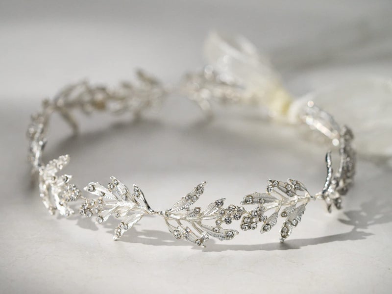 SWEETV Leaf Wedding Headpieces for Bride Silver Bridal Headband Flower Girl Headpiece Handmade Wedding Hair Accessories - Image 3