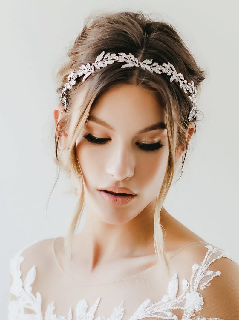 SWEETV Leaf Wedding Headpieces for Bride Silver Bridal Headband Flower Girl Headpiece Handmade Wedding Hair Accessories - Image 4