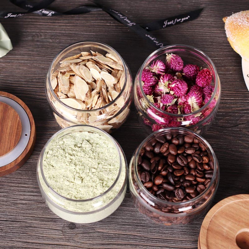 Tzerotone 8 Pcs Spice Containers - 8.5oz Glass Spice Jars With Acacia Airtight Lid and Labels - Stackable Empty Round Spice Bottles for kitchen Seasoning, coffee bean, tea, suger, herbs - Image 5