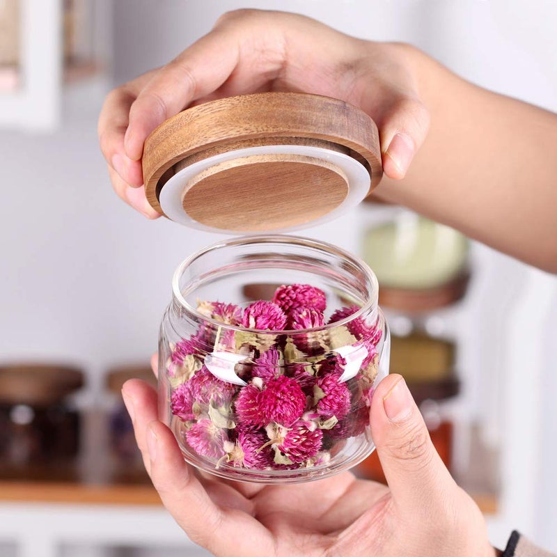 Tzerotone 8 Pcs Spice Containers - 8.5oz Glass Spice Jars With Acacia Airtight Lid and Labels - Stackable Empty Round Spice Bottles for kitchen Seasoning, coffee bean, tea, suger, herbs - Image 4