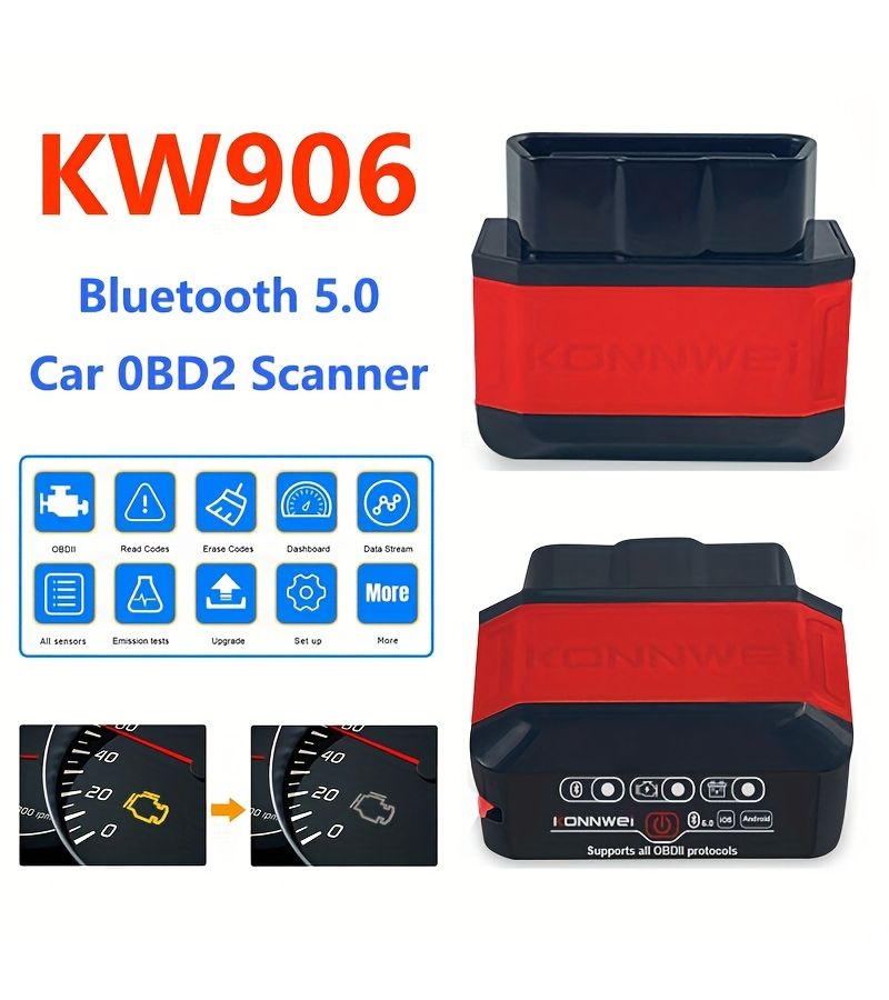 OBD2 Wireless Scanner 5.0 ELM327 V1 5 Diagnostic Tool Red For Android iOS - Image 1