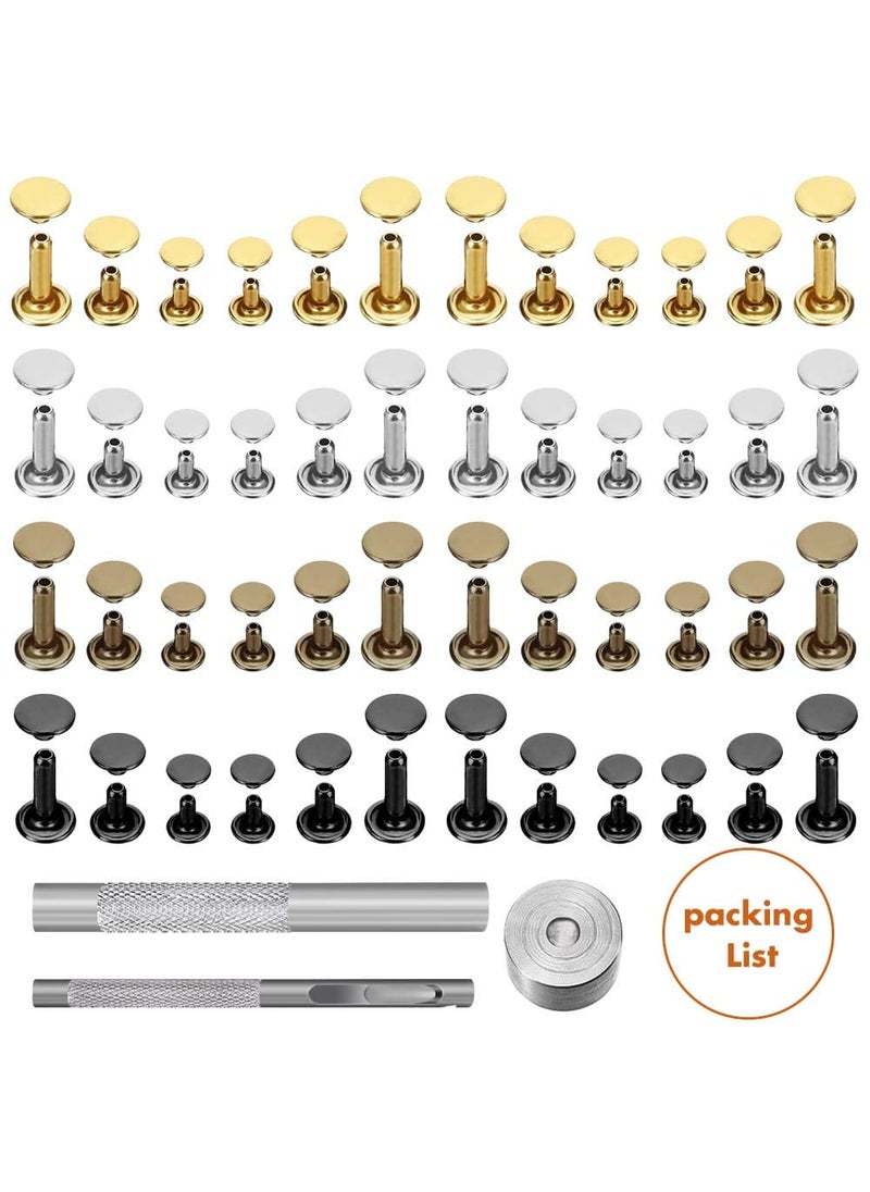 selizo Selizo 480 Sets 4 Colors 3 Sizes Leather Rivets Double Cap Rivet Tubular Metal Studs with 3 Pieces Setting Tool Kit for Leather Craft Repairs Decoration  - Image 2