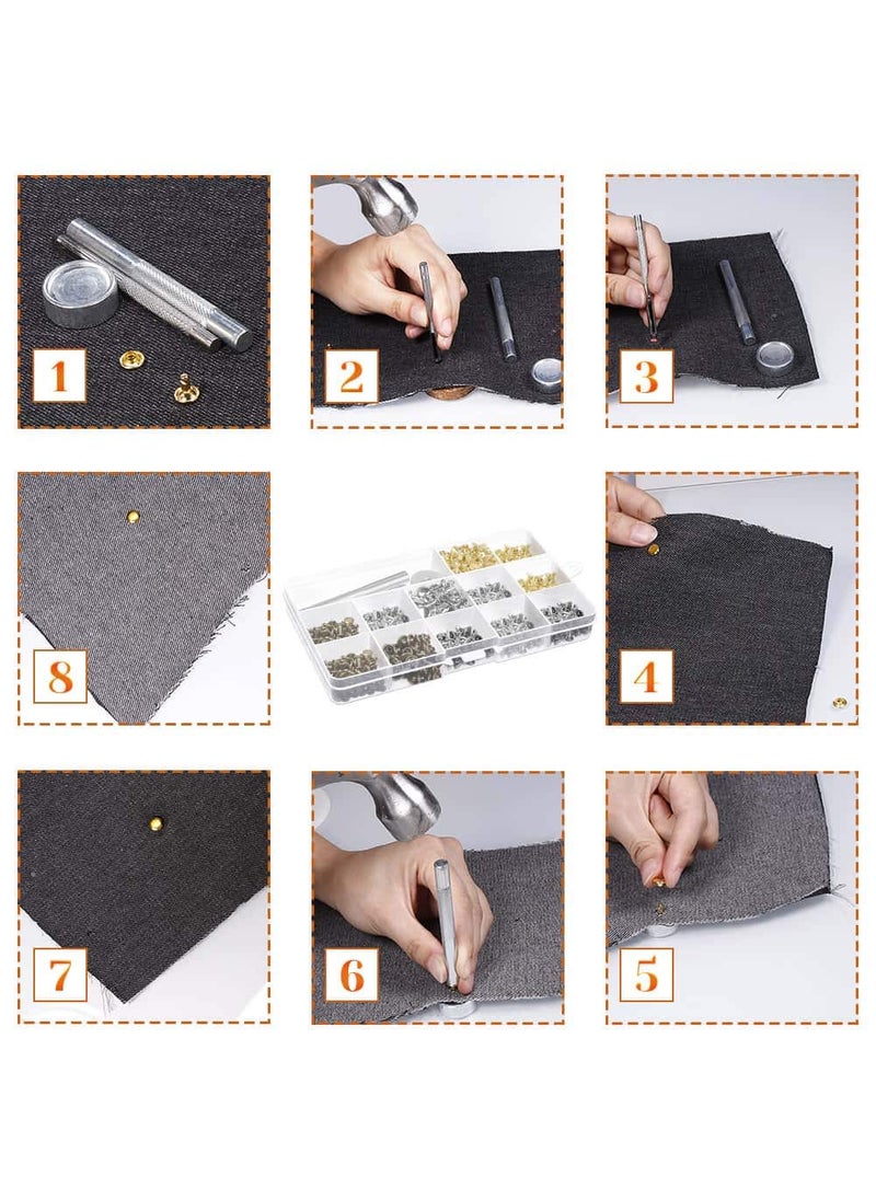 selizo Selizo 480 Sets 4 Colors 3 Sizes Leather Rivets Double Cap Rivet Tubular Metal Studs with 3 Pieces Setting Tool Kit for Leather Craft Repairs Decoration  - Image 5