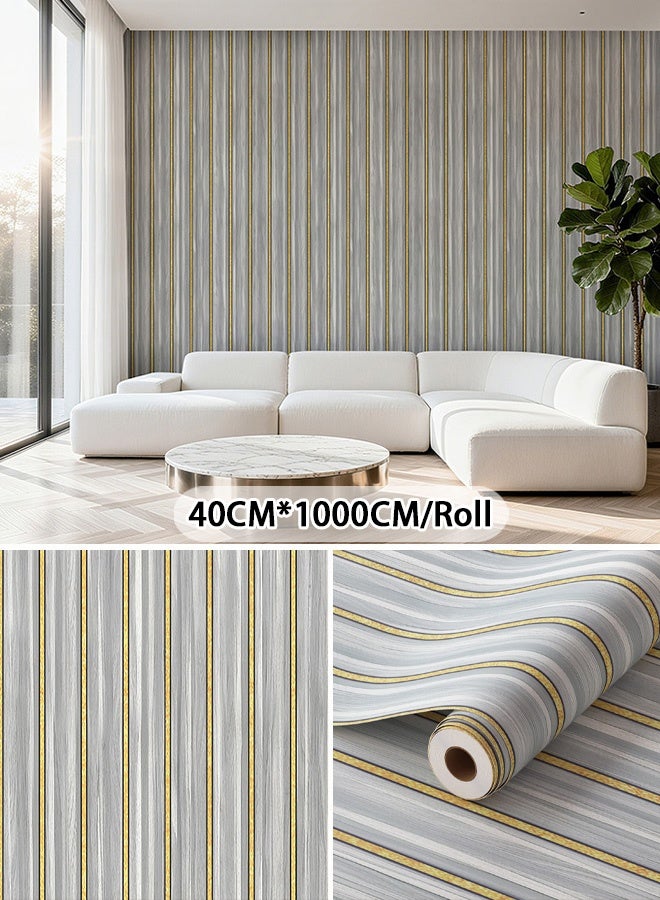 NOAEOU Wallpaper Imitation Wood Slat Wallpapers 15.7 Inch x 393 Inch Peel and Stick Self Adhesive Wood Wall paper PVC Vinyl Wallpaper Waterproof Faux Wood Grating Stripe Contact Paper (CSGS005) - Image 1