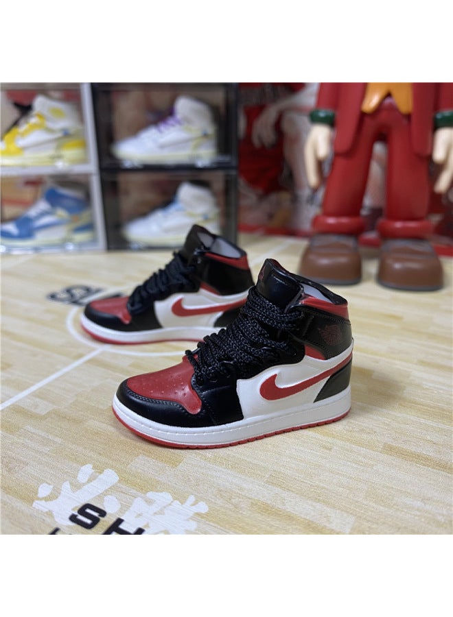 1/6 Mini Sneakers Model Aj1 Creative Cute Basketball Shoes Keychain Car Bag Jewelry Aj Keychain-Color:1 Small Black Red Toe (a Pair Of Nude Shoes) - Image 1