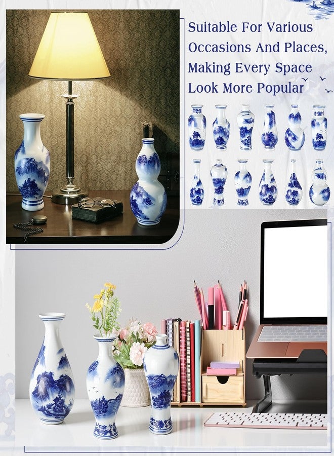 Maxcheck 12 Pcs Small Blue and White Vase Mini Porcelain Chinoiserie Bud Vase Vintage Ceramic Oriental Handmade Chinese Flower Jardiniere for Home Office Shelf Table Centerpieces Decor(Stylish) - Image 3
