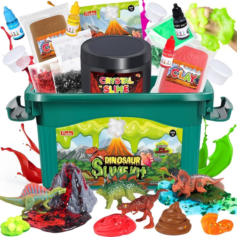 Trubic Dinosaur Slime Making Kit Jelly CubeButterCrystalGlow in The Dark Slime with Addins Includes Dino FigurinesVolcano Christmas Birthday Party Favors Gift Toys for Kids Boys 612 - Image 3