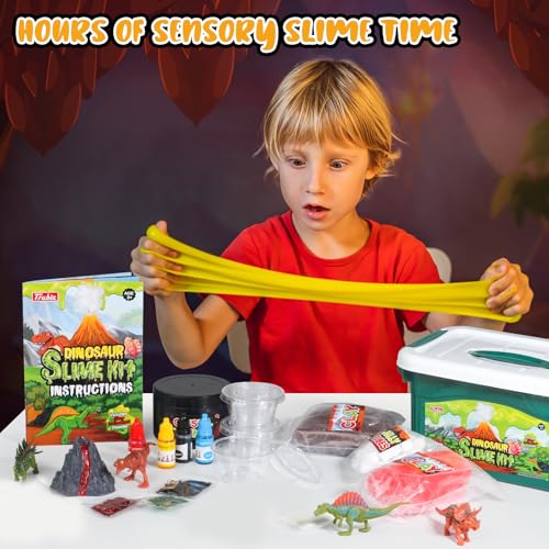 Trubic Dinosaur Slime Making Kit Jelly CubeButterCrystalGlow in The Dark Slime with Addins Includes Dino FigurinesVolcano Christmas Birthday Party Favors Gift Toys for Kids Boys 612 - Image 5