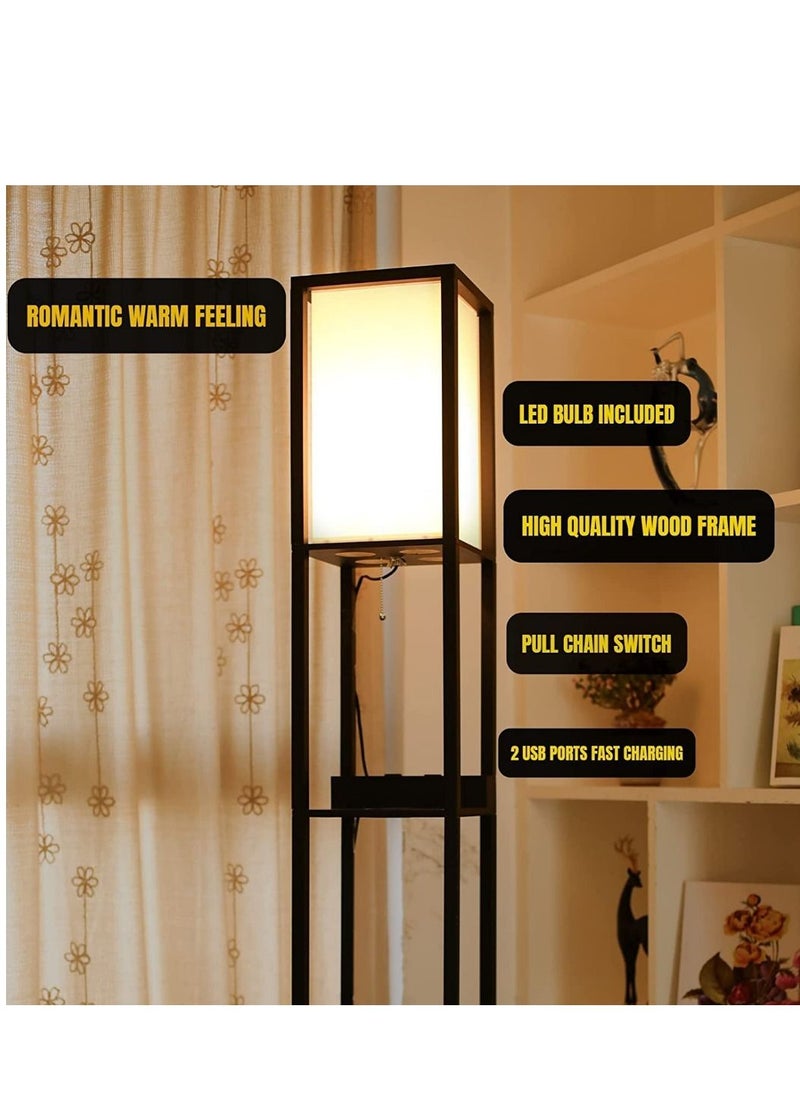 SUZBERRY  3 in 1  Shelf Floor Lamp with 2 USB Ports Shelf & Storage & LED Floor Lamp