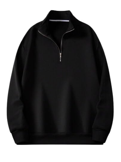 Trillion Half Zipper Solid Polyester Blend Modern Fit Sweatshirt for Men Black (2XL) - Image 1