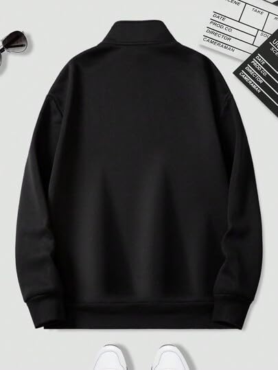 Trillion Half Zipper Solid Polyester Blend Modern Fit Sweatshirt for Men Black (2XL) - Image 2