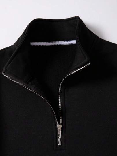 Trillion Half Zipper Solid Polyester Blend Modern Fit Sweatshirt for Men Black (2XL) - Image 4