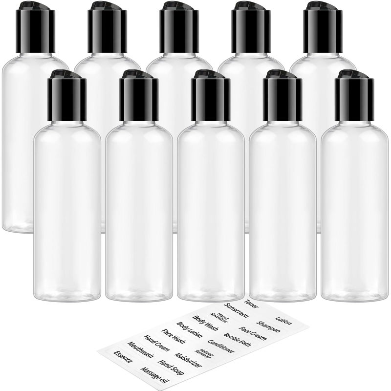 TUZAZO 10 Pack 3.4 oz Clear Travel Bottles for Toiletries TSA Approved Leakproof Travel Size Containers Empty Small Plastic Shampoo Lotion Bottles with Labels - Image 1