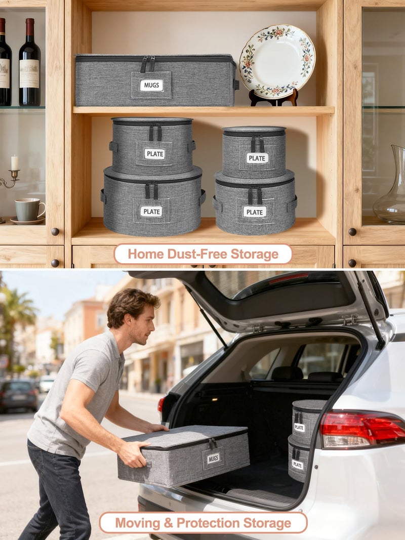 Cirhy China Storage Containers 5-Piece Set - Reinforced Hard-Sided Moving Boxes for Dinnerware, Fine China, Stemware & Mugs - Sturdy Quilted Dish Packing Protectors with Dividers (Service for 12) - Image 5
