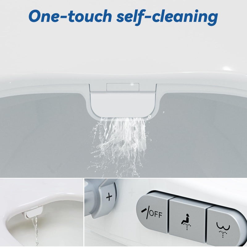 Clirass Bidet Toilet Seat, Soft Close Toilet Seat, Button control Feminine/Posterior Wash Switch, Knob Control Water Pressure,White Bidet Seat Attachment with Brass inlet (Elongated-D) - Image 2