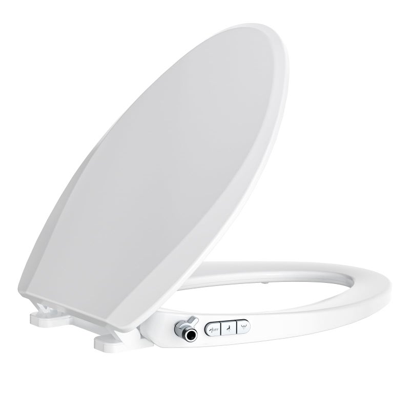Clirass Bidet Toilet Seat, Soft Close Toilet Seat, Button control Feminine/Posterior Wash Switch, Knob Control Water Pressure,White Bidet Seat Attachment with Brass inlet (Elongated-D) - Image 1