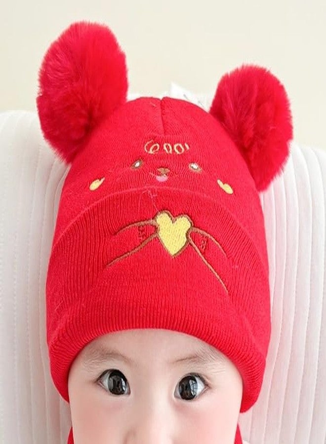 REFFER Cute | Baby Winter Cap | Winter Cap for Baby | Baby Cap | Kids Winter Cap Woolen Double Layers Soft and Warm (in, Age, 6 Months, 24 Months, Baby, Red + Gloves Set 6 Month to 3 Years) - Image 2
