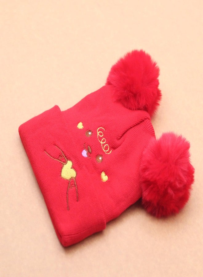 REFFER Cute | Baby Winter Cap | Winter Cap for Baby | Baby Cap | Kids Winter Cap Woolen Double Layers Soft and Warm (in, Age, 6 Months, 24 Months, Baby, Red + Gloves Set 6 Month to 3 Years) - Image 4