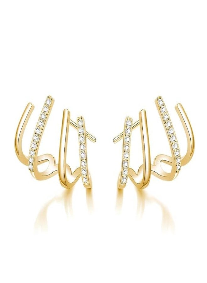 Highlark Gold Hoop Earrings for Women | Lightweight Double Hoop Earrings with White Stone | Minimalist Stylish Fashion Jewelry for Girls | Office & Party Earrings - Image 1