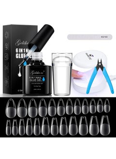 gelike ec Soft Gel Nail Tip And Glue Gel Kit, Gel X Nail Kit With Almond And Coffin Shape, Ultraportable Led Nail Lamp, French Tip Nail Stamp Diy Nail Art Tools Gel Nail Extension Kit  - Image 1