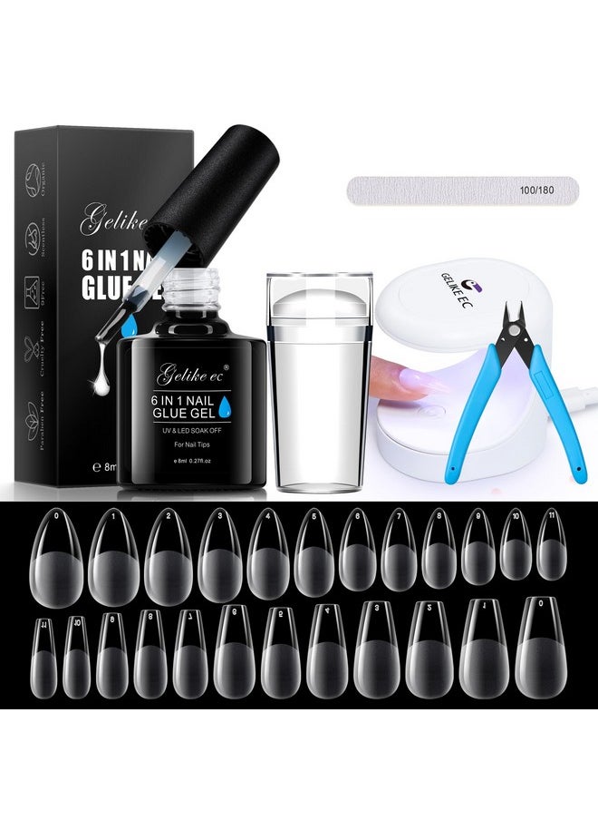 gelike ec Soft Gel Nail Tip And Glue Gel Kit, Gel X Nail Kit With Almond And Coffin Shape, Ultraportable Led Nail Lamp, French Tip Nail Stamp Diy Nail Art Tools Gel Nail Extension Kit  - Image 1