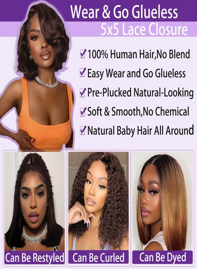 VRBest Chocolate Brown Bob Wig Human Hair Glueless Wigs Human Hair Pre Plucked Pre Cut Body Wave 5x5 HD Transparent Closure Wigs 180% Density 100% Brazilian Virgin Hair Brown Wig for Black Women (10 inch) - Image 4