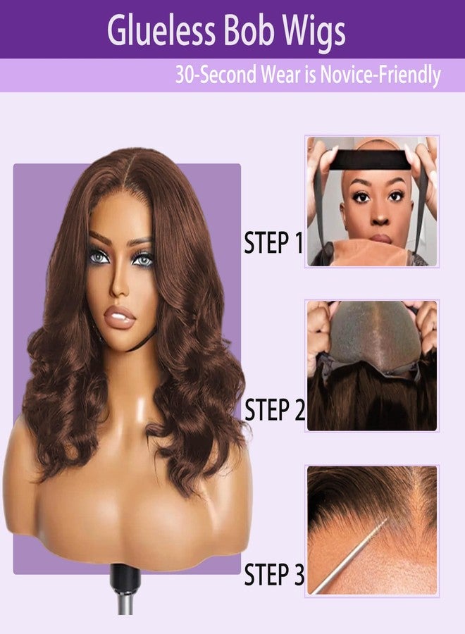 VRBest Chocolate Brown Bob Wig Human Hair Glueless Wigs Human Hair Pre Plucked Pre Cut Body Wave 5x5 HD Transparent Closure Wigs 180% Density 100% Brazilian Virgin Hair Brown Wig for Black Women (10 inch) - Image 3