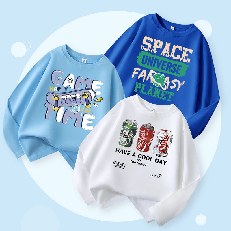 Trendy Brand Boys Long Sleeve T-Shirt Pure Cotton New Little Boy Foreign Style Fashionable Top Children'S Bottoming Shirt - Image 2