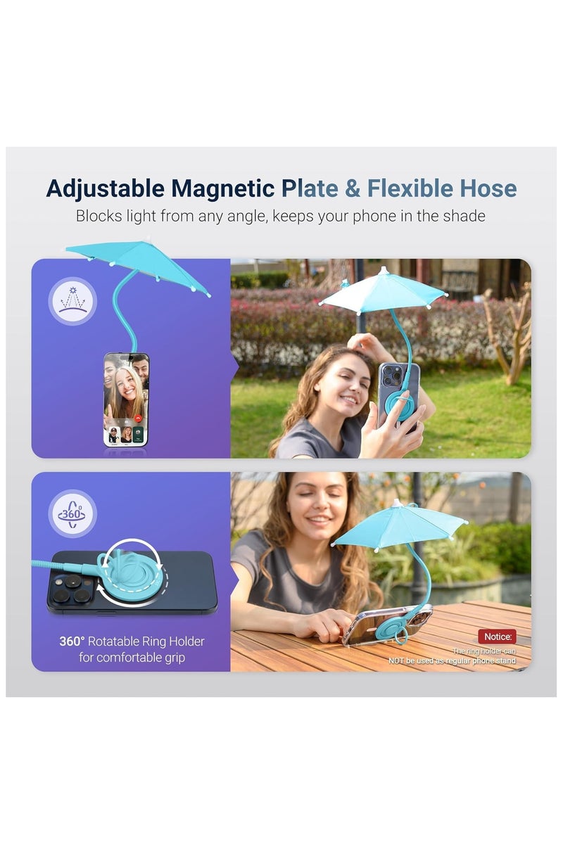 بلو فاير مظلة شمسية مغناطيسية لهاتفك المحمول – مظلة مقاومة لانعكاس الشمس للاستخدام الخارجي مع ذراع مرن قابل للتعديل، تصميم خفيف الوزن وقابل للطي للمشي والسفر والشاطئ - Image 5