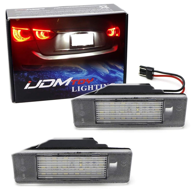 مجموعة إضاءة لوحة الترخيص LED كاملة 18SMD 3W من iJDMTOY متوافقة مع إنفينيتي Q50 نيسان جوك فيرسا XTrail روج سبورت أبيض زينون