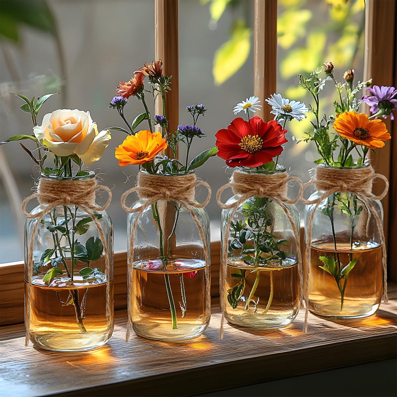 ASHELYULLA Vintage Glass Vases for Flowers, Set of 6 Clear Vases for Farmhouse Wedding Centerpiece Cylinder Bottle for Reception Table Decoration Home Decor Floral Arrangements - Image 3