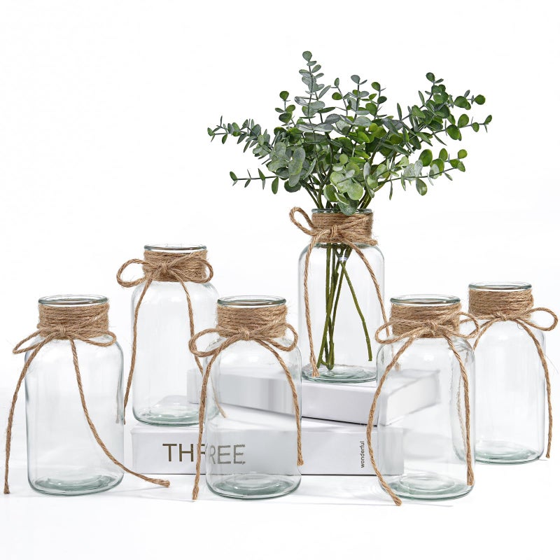 ASHELYULLA Vintage Glass Vases for Flowers, Set of 6 Clear Vases for Farmhouse Wedding Centerpiece Cylinder Bottle for Reception Table Decoration Home Decor Floral Arrangements - Image 1
