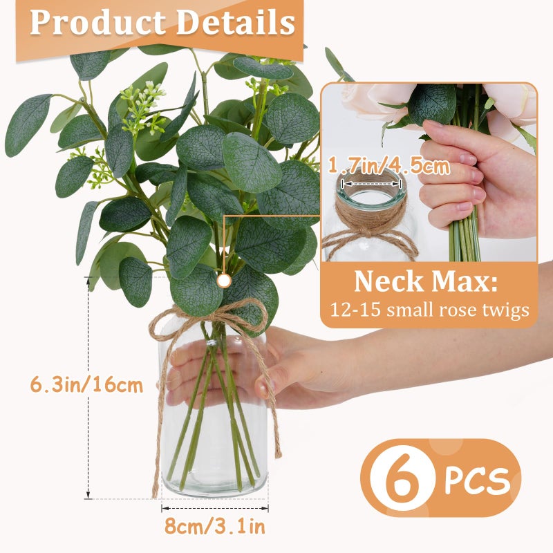 ASHELYULLA Vintage Glass Vases for Flowers, Set of 6 Clear Vases for Farmhouse Wedding Centerpiece Cylinder Bottle for Reception Table Decoration Home Decor Floral Arrangements - Image 4