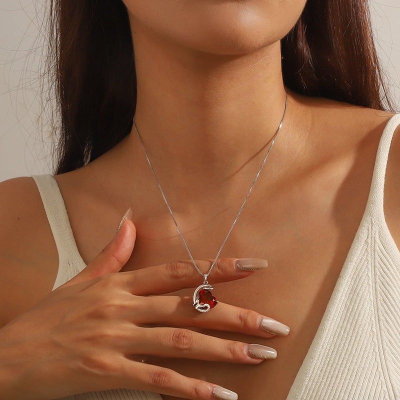 Juwaliy January Birthstone Heart Necklace Butterfly Pendant Red Garnet 925 Sterling Silver Jewelry Mother Women Birthday Christmas Valentine's Day Gift for Her - Image 4