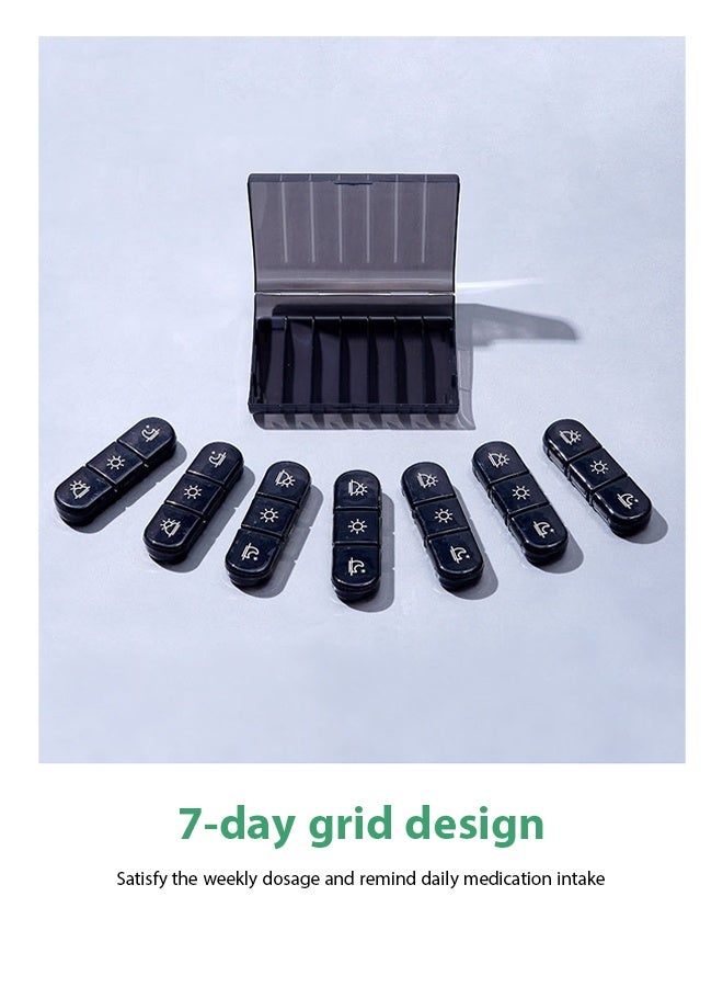 7 Days 3 Times A Day Weekly Pill Organizer Box,Weekly Pill Organizer,Light-Proof Daily Pill Box,Portable Travel Pill Case for Medication,Black Privacy Protection AM PM Pill Case for Vitamins,Portable Travel Pill Case for Medication, Vitamins, Fish Oils,Supplements(Black) - Image 4