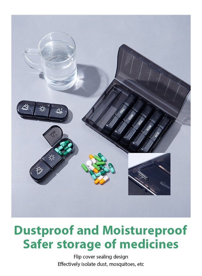 7 Days 3 Times A Day Weekly Pill Organizer Box,Weekly Pill Organizer,Light-Proof Daily Pill Box,Portable Travel Pill Case for Medication,Black Privacy Protection AM PM Pill Case for Vitamins,Portable Travel Pill Case for Medication, Vitamins, Fish Oils,Supplements(Black) - Image 5