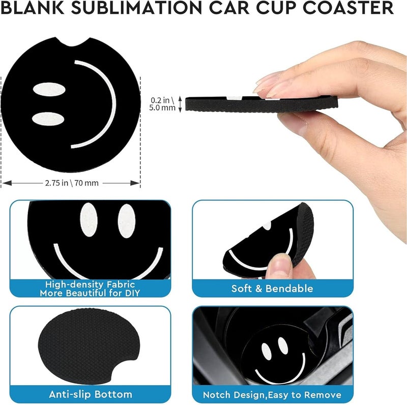 Ldntly Car Coasters for Cup Holders,2 Pack Smiley Face Car Coasters,2.75" Universal Size Anti Slip Rubber Mat,Automotive Cup Holder Decal Decor Accessories,Smiley Face Gifts for Women,Men,Mom - Image 4