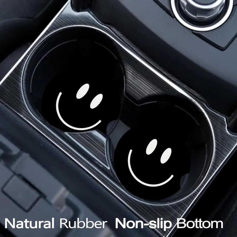 Ldntly Car Coasters for Cup Holders,2 Pack Smiley Face Car Coasters,2.75" Universal Size Anti Slip Rubber Mat,Automotive Cup Holder Decal Decor Accessories,Smiley Face Gifts for Women,Men,Mom - Image 2