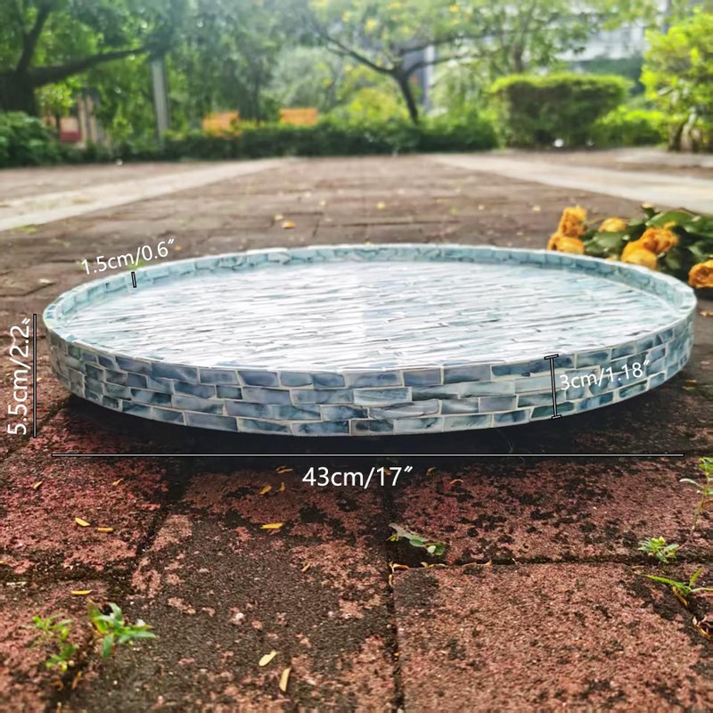 i-lan 17-inch Mother of Pearl Lazy Susan â€“ Blue Brick Pattern Rotating Turntable with Smooth Spin, Large Decorative Tray for Dining Table, Kitchen Cabinet, Countertop & Holiday Gifting - Image 3