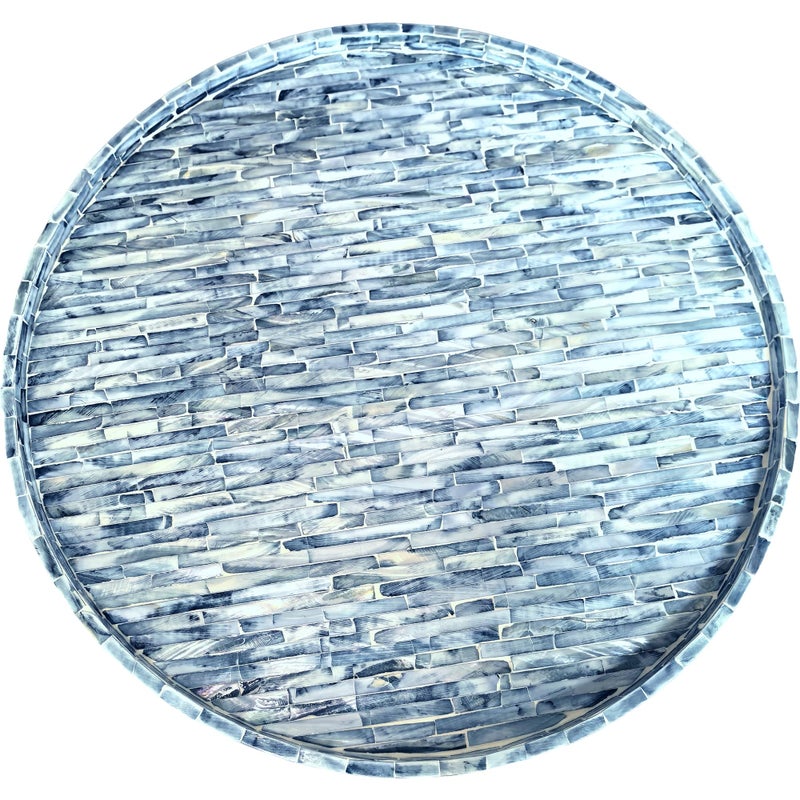 i-lan 17-inch Mother of Pearl Lazy Susan â€“ Blue Brick Pattern Rotating Turntable with Smooth Spin, Large Decorative Tray for Dining Table, Kitchen Cabinet, Countertop & Holiday Gifting - Image 1