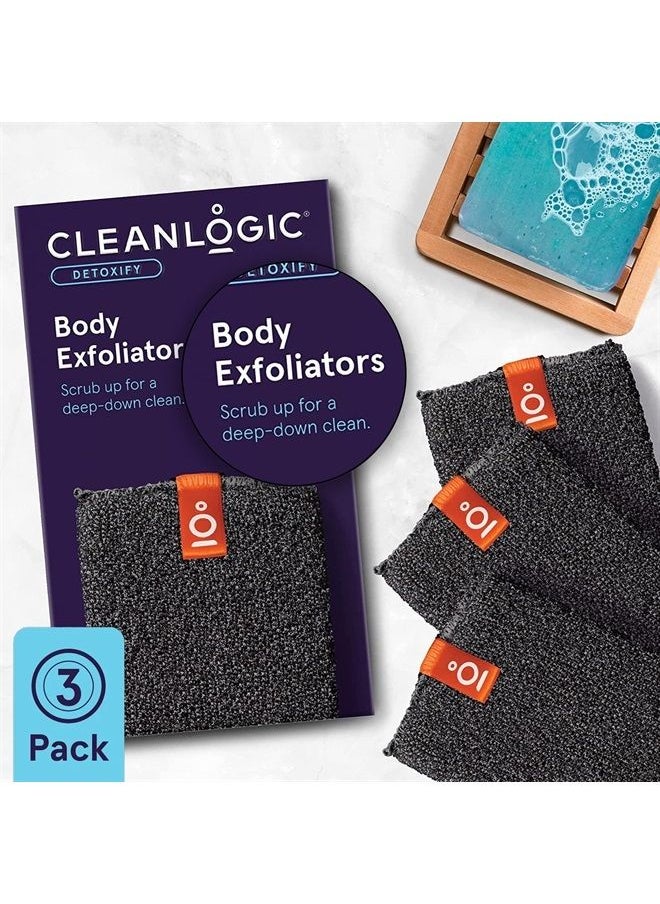 cleanlogic - Detoxify Purifying Charcoal Infused Exfoliating Body Scrubber, Reusable Exfoliator Tool for Smooth and Softer Skin, Daily Skincare Routine, 3 Count Value Pack - Image 1