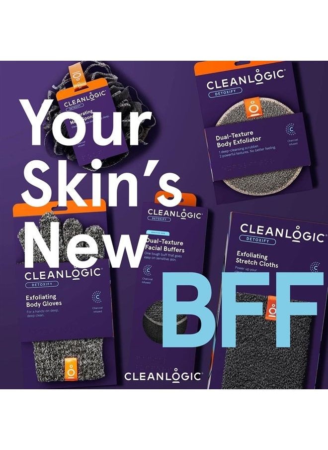 cleanlogic - Detoxify Purifying Charcoal Infused Exfoliating Body Scrubber, Reusable Exfoliator Tool for Smooth and Softer Skin, Daily Skincare Routine, 3 Count Value Pack - Image 1