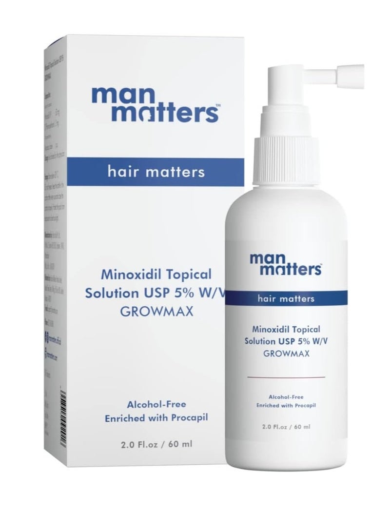 Man Matters Men's 5% Minoxidil Solution Serum with Procapil I controls hair loss, thinning, and revitalizes hair and beard. Alcohol-free, non-sticky, unscented, extra strength, 60 ml