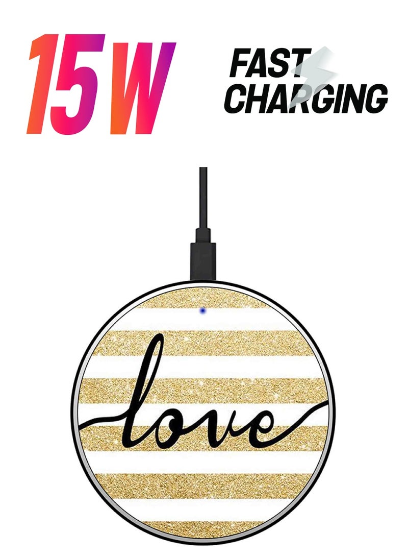 Theodor Love Printed Fast Wireless Charger With USB Cable Gold/White/Black - Image 1