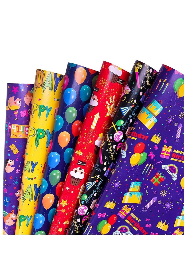 KASTWAVE Gift Wrapping Paper Roll Included 6 Pack for Birthday, Holiday, Wedding, Graduations, Party, Kids Gift Wrapping - Image 1
