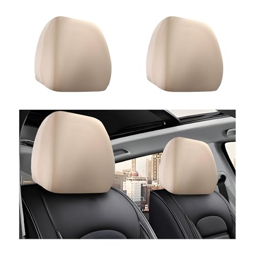 NYTKL 2 PCS Car Headrest Cover Soft Stretchy Fabric Vehicle Head Rest Protector Washable DirtPoorf Auto Headrest Covers AntiScratch Coverings Interior Car Accessories Beige - Image 1