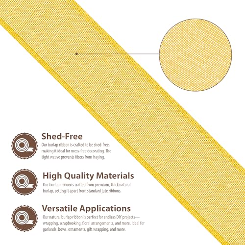 Mandala Crafts Yellow Burlap Ribbon 3 Inches Wide Jute Ribbons for Crafts - 20 Yds Roll Rustic Burlap Wrap Trim Ribbons for Wreaths Bows Wedding Party Decoration - Image 3
