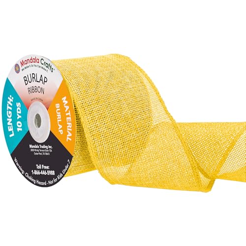 Mandala Crafts Yellow Burlap Ribbon 3 Inches Wide Jute Ribbons for Crafts - 20 Yds Roll Rustic Burlap Wrap Trim Ribbons for Wreaths Bows Wedding Party Decoration - Image 1