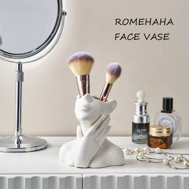Romehaha روماها الوجه مزهرية مزهريات زهرة بيضاء للديكور الخزانة الزهرية الحديثة مزهرية صغيرة لفيلم المطبخ المطبخ على الرف عداد ديكور المنزل الحديث (النمط ب) - Image 5